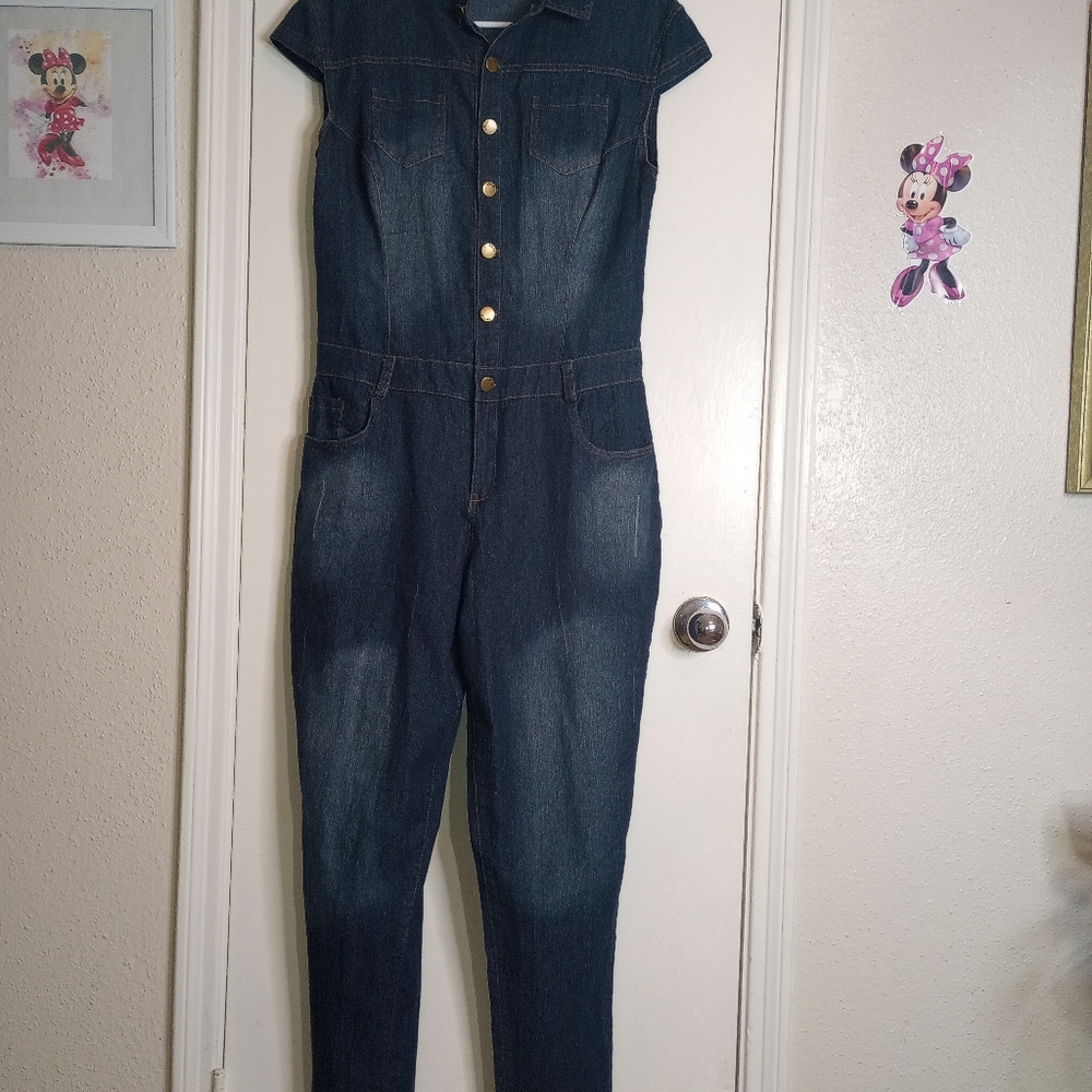 Women's Denim Jumpsuit -Slim Sleeve